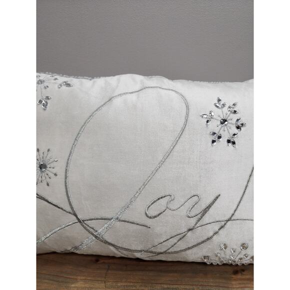 Pier 1 White Joy Velvet Pillow Christmas 17"x10" - Picture 3 of 9